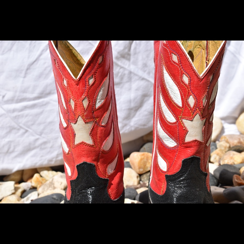 Justin Vintage Western Cowboy Boot Red & Black 7.5 - Picture 9 of 16